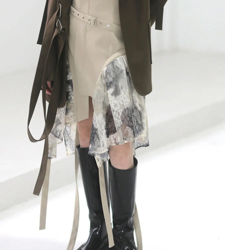 High Waist Apricot Irregular Hem Lace Ribbon Mini Half-body Skirt Women Fashion Tide New Spring Autumn 2025 1DF3018