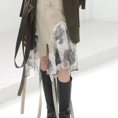 Load image into Gallery viewer, High Waist Apricot Irregular Hem Lace Ribbon Mini Half-body Skirt Women Fashion Tide New Spring Autumn 2025 1DF3018
