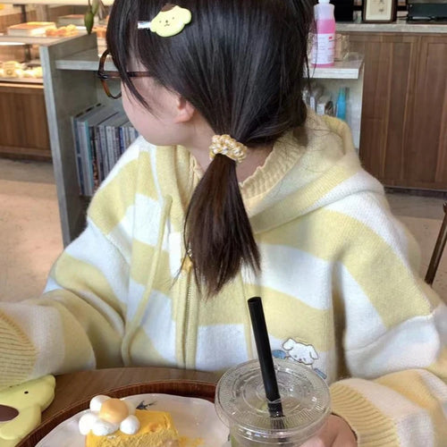 Load image into Gallery viewer, Japanese Kawaii Cartoon Dog Embroidery Knited Cardigan Women All Match Striped Sweater Jackets Hooded Coats Kardigany
