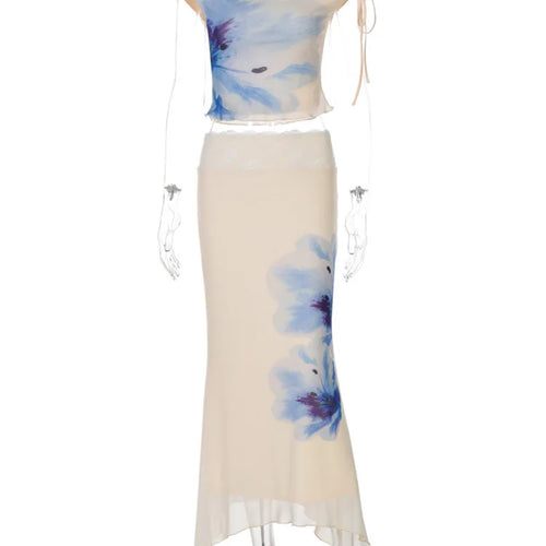 Load image into Gallery viewer, Print Beach Sexy Skirt Two Piece Sets Women Oblique Shoulder Tank Tops And Maxi Skirt Female Club 2 Piece Sets Fashion
