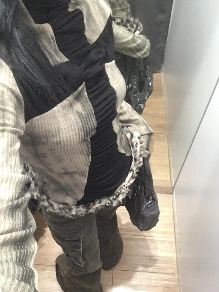 Y2k Aesthetic Cross Patchwork Shirts Femme Harajuku Grunge Half High Collar Women's T-shirt Streetwear Casual Tie-dye Tees