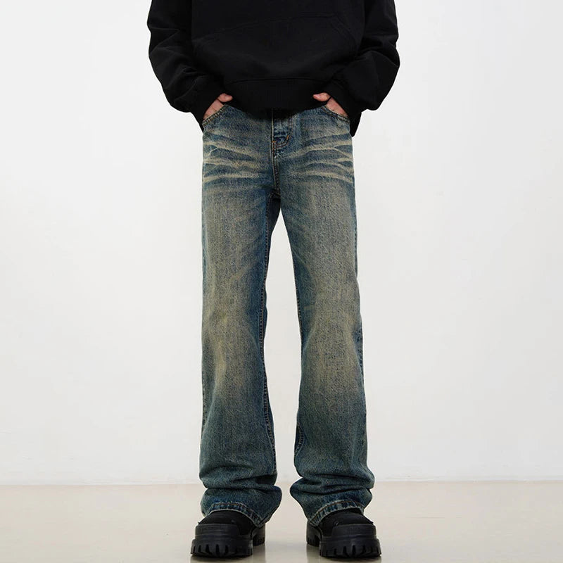 Men's Flare Jeans New American High Street Male Wide Leg Denim Pants Fashion Solid Color Men Bottoms Spring Tide 9W1411