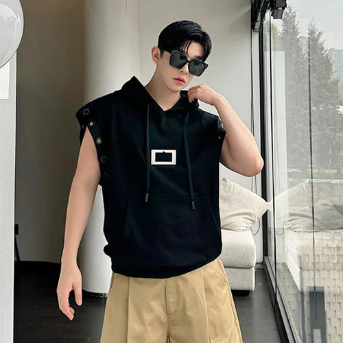 Load image into Gallery viewer, Sleeveless Sweatshirt Men Summer American Hooded Pullover Men&#39;s Top Metal Decoration Niche Design Menwear 9C5986
