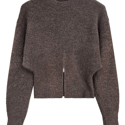 Load image into Gallery viewer, Gray Hen Zipper Big Size Knitting Sweater Round Neck Long Sleeve Women Pullovers New Fashion Spring Autumn 2025 1DH1073
