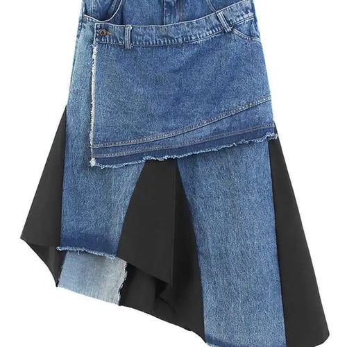 Load image into Gallery viewer, High Elastic Waist Black Denim Color-block Irregular Half-body Skirt Women Fashion Tide New Spring Autumn 2025 1DJ0125
