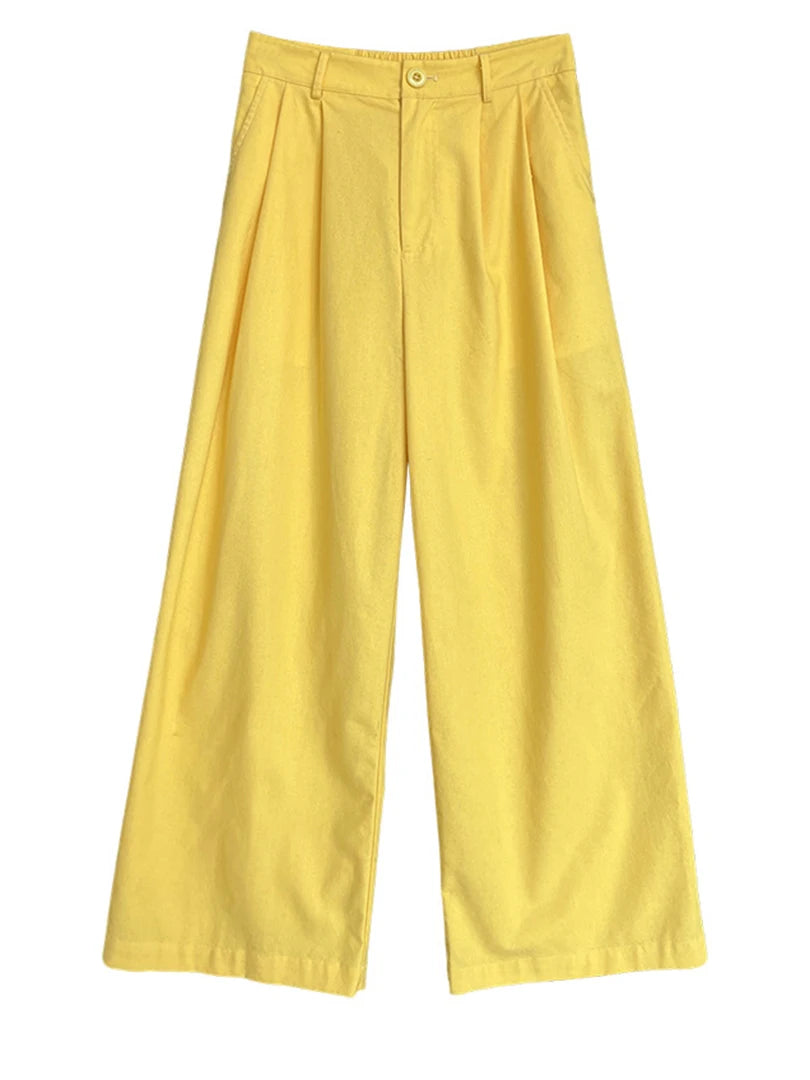 High Elastic Waist White Brief Pleated Long Wide Leg Pants New Trousers Women Fashion Tide Spring Autumn 2025 1DJ1517