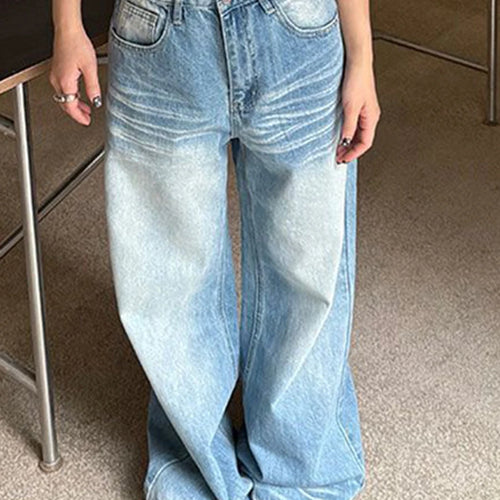 Load image into Gallery viewer, Gradient Loose Versatile Casual Jeans for Women High Wasit Patchwork Pockets Fashion Wide Leg Jean Female Clothing
