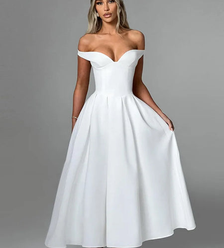 Off-shoulder Backless Pleated Maxi Dress Women Fashion Strapless Sleeveless High Waist A-line Club Long Dress Elegant