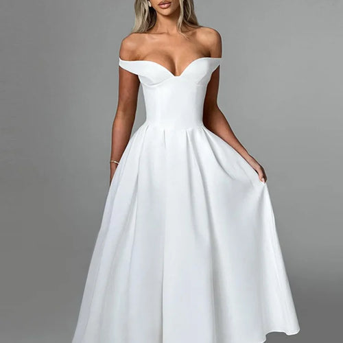 Load image into Gallery viewer, Off-shoulder Backless Pleated Maxi Dress Women Fashion Strapless Sleeveless High Waist A-line Club Long Dress Elegant
