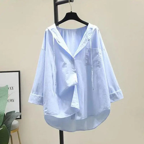 Load image into Gallery viewer, Fashion Women Shirts And Blouses 2023 Feminine Blouse Top Long Sleeve Casual White Hooded Collar Women Loose Blouses

