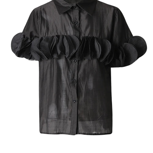 Load image into Gallery viewer, Women Black Dot Patch Shaped Big Size Elegant Blouse New Lapel Short Sleeve Shirt Fashion Tide Spring Summer 2025 CPG3229
