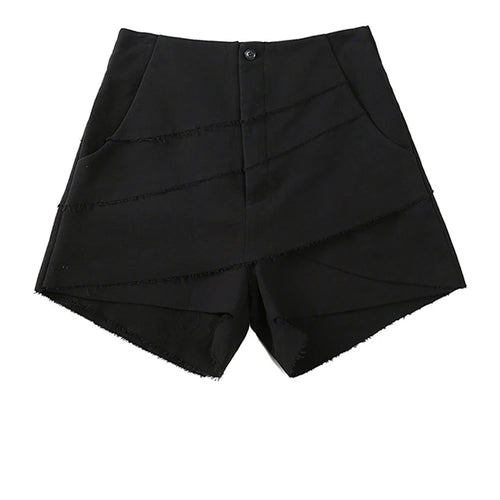 Load image into Gallery viewer, Women Black Irregular Double Layers Burr Wide Leg Shorts New High Waist Trousers Fashion Tide Spring Summer 2025 1DJ0723
