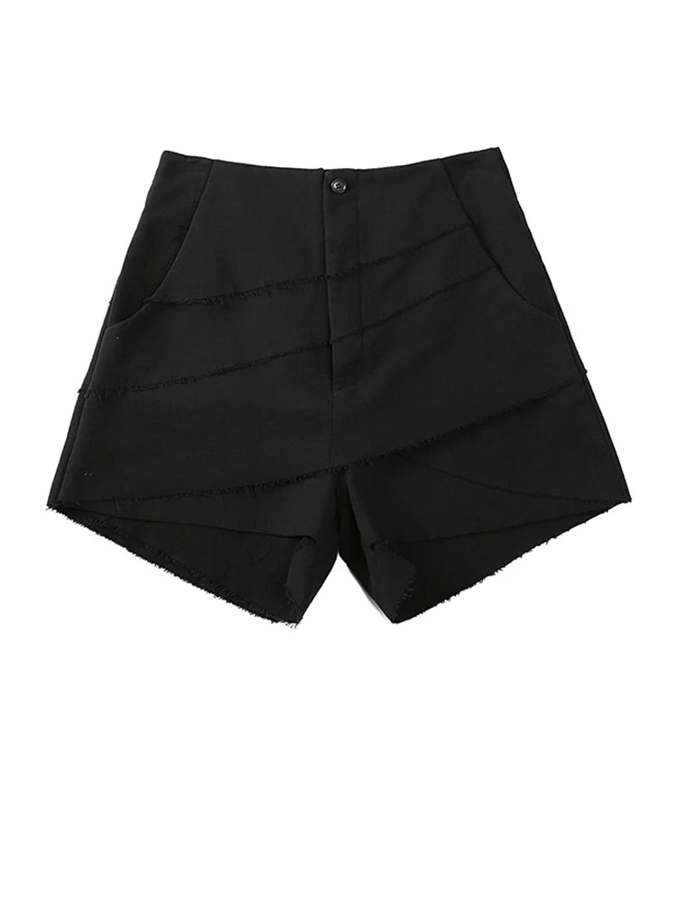 Women Black Irregular Double Layers Burr Wide Leg Shorts New High Waist Trousers Fashion Tide Spring Summer 2025 1DJ0723