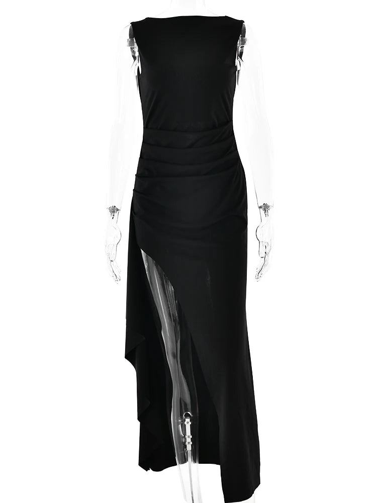 Women's Elegant Sleeveless High Slit Backless Evening Dress, Slim Party Club Dress, Female Bodycon, Summer, New, 2024