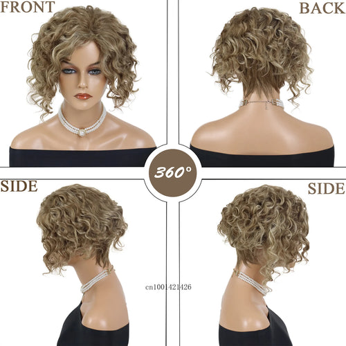 Load image into Gallery viewer, Mix Blonde Synthetic Hair Wigs for White Women Fashion Hairstyle Curly Wig with Long Bangs Casual Daily Use Hair Replacement Wig
