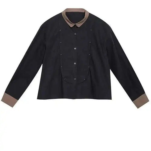 Load image into Gallery viewer, Women Black Color-block Big Size Blouse New Lapel Long Sleeve Loose Fit Shirt Fashion Tide Spring Autumn 2025 1DH0847
