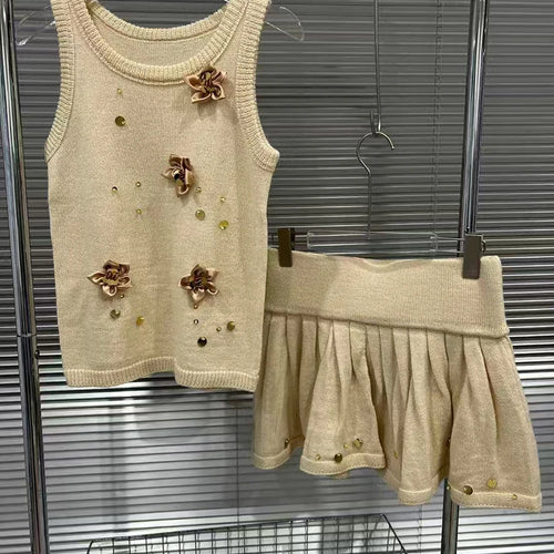 Load image into Gallery viewer, Hit Color Spliced Appliques Slimming Dresses For Women O Neck Sleeveless Vest High Waist Elegant Skirt Sets Female
