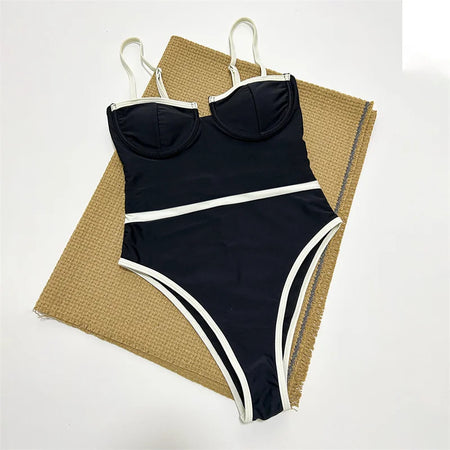 Sexy Patchwork Underwired Women Swimwear One Piece Swimsuit Female Monokini High Waist Bathing Suit
