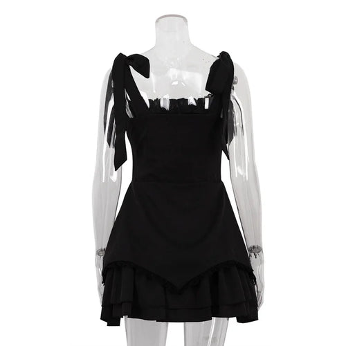 Load image into Gallery viewer, Sleeveless Ruffled Sexy Mini Dress For Women Robe Spaghetti Strap Backless Lace-up Bodycon Dress Elegant Clubwear
