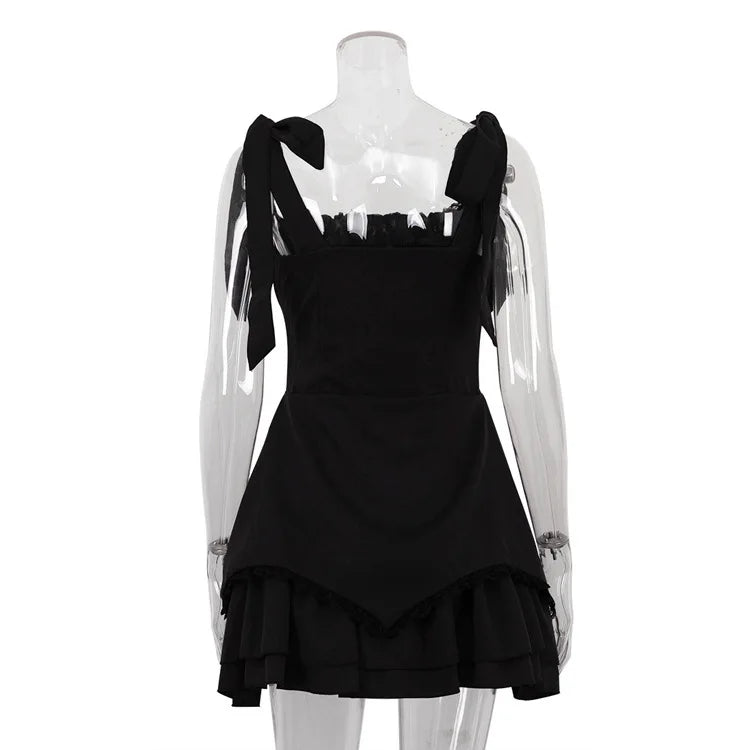 Sleeveless Ruffled Sexy Mini Dress For Women Robe Spaghetti Strap Backless Lace-up Bodycon Dress Elegant Clubwear