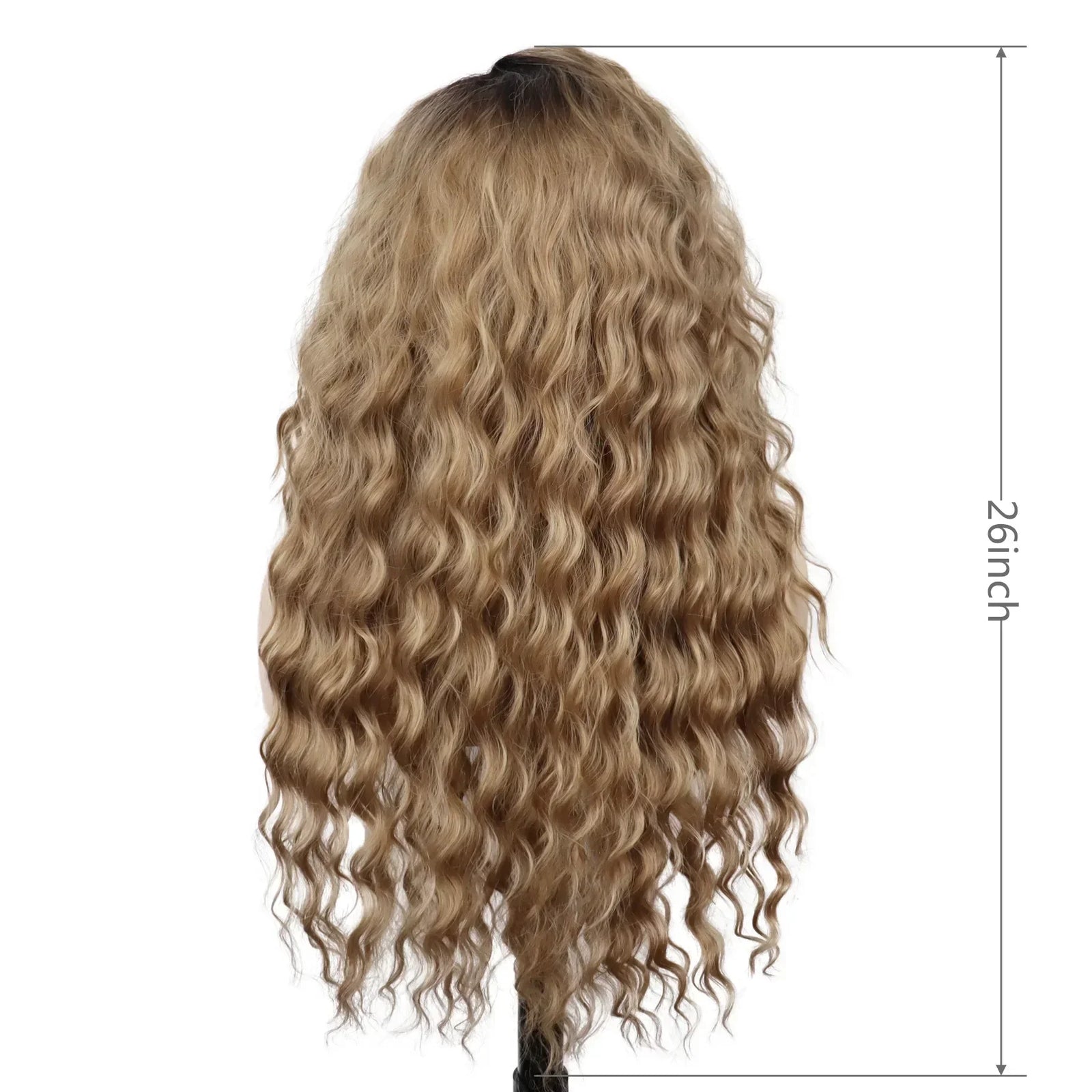 Synthetic Long Wave Wig for Woman Natural Brown Wig with Clip Free Part Side Bangs 80s Curly Wigs for Women Ombre Wig