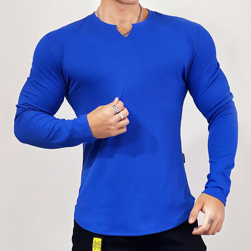 Load image into Gallery viewer, Stripe Gym Fitness T-shirt Men Casual Long Sleeve Skinny Shirt Male Bodybuilding Tee Tops Spring Running Sport Training Clothing
