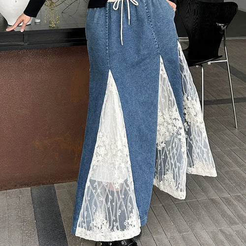 Load image into Gallery viewer, High Elastic Waist Apricot Blue Denim Lace Mermaid Half-body Skirt Women Fashion Tide New Spring Autumn 2025 1DH8648
