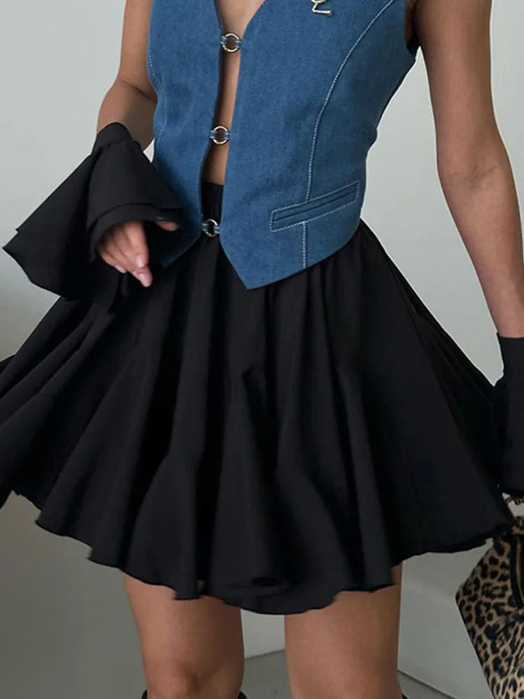 Summer White Mini Skirt A-line High Waist Sexy Cute Ruffle Vintage Tennis Skirt Black Elastic Waist Tutu Short Skirts for Women