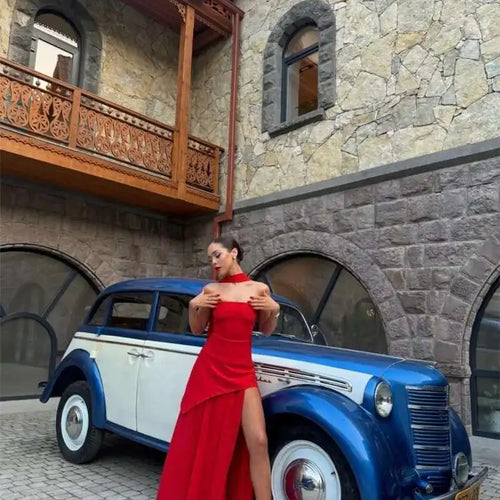 Load image into Gallery viewer, Elegant Strapless Sexy Maxi Dress For Women Gown With Scarf Off-shoulder Sleeveless Backless Split Beach Long Dress
