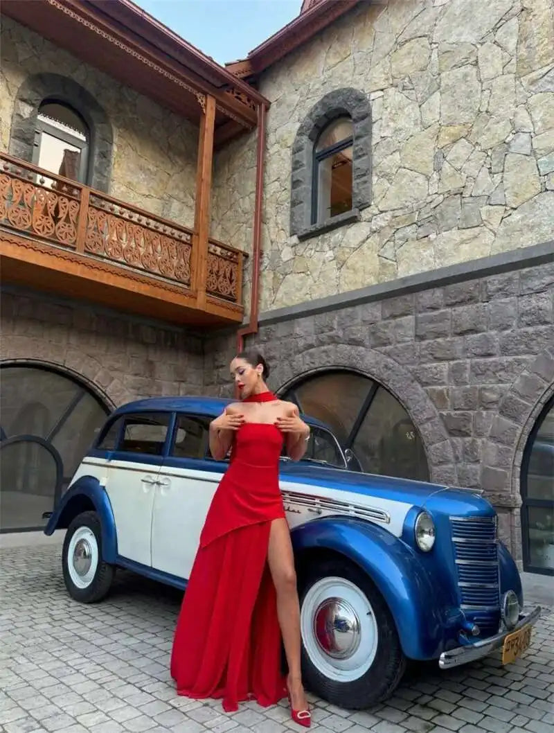 Elegant Strapless Sexy Maxi Dress For Women Gown With Scarf Off-shoulder Sleeveless Backless Split Beach Long Dress