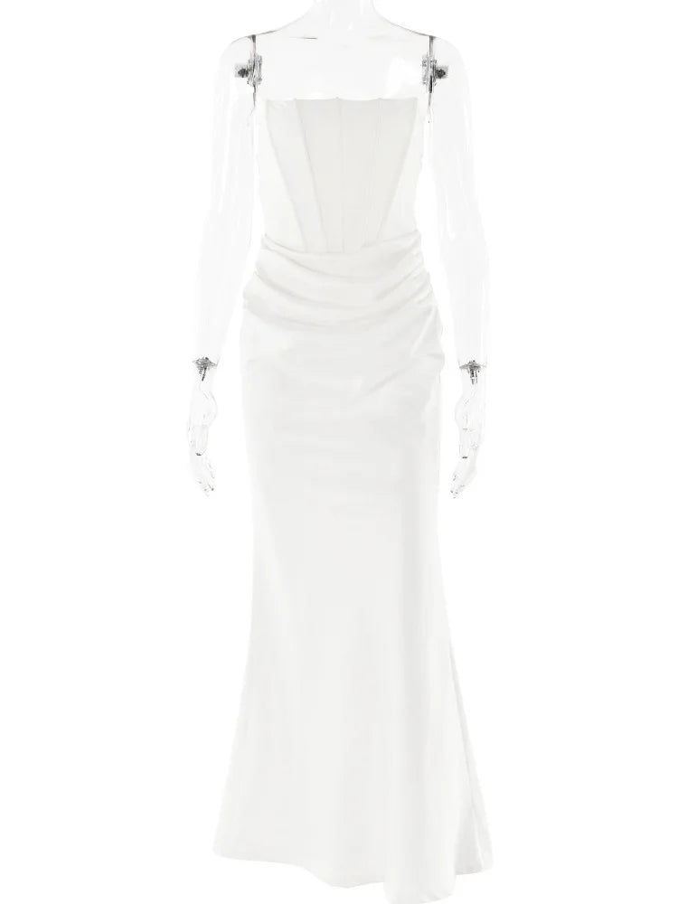 Summer New Waist Strapless Line Neck Long Dress Women Sexy Spicy Girl Elegant Backless Bodycon Party Club Evening Dress