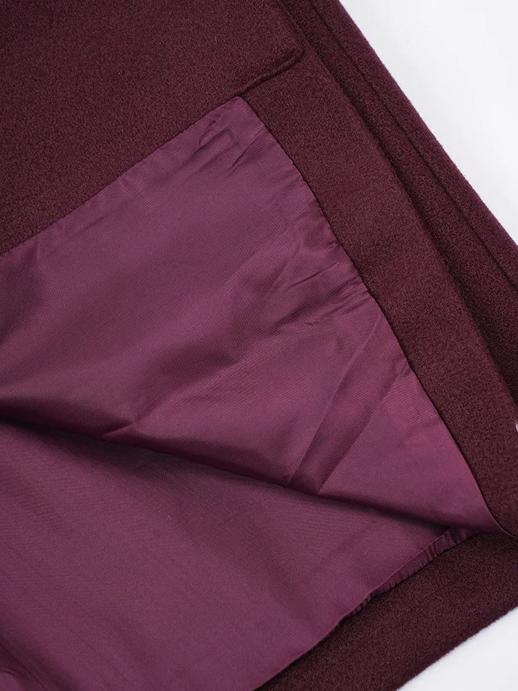 Wine Red Thick Big Size Long Woolen Coat New Scarf Collar Long Sleeve Women Jacket Fashion Tide Autumn Winter 2025 CPDB366