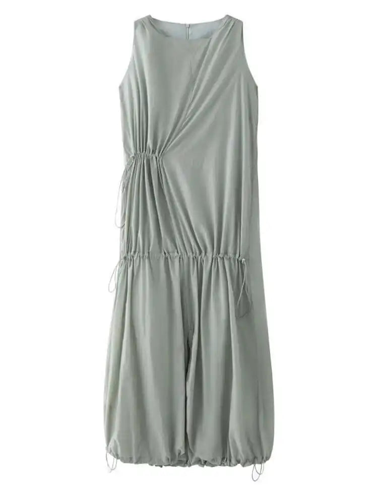 Women White Gray Big Size Long Elegant Thin Dress New Square Collar Sleeveless Fashion Tide Spring Summer 2025 1DH6054