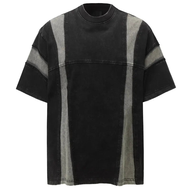 Men Vintage T-Shirt Y2K Grunge Patchwork Sport Urban Tshirt Streetwear Hip Hop Harajuku Punk Gothic Baggy Casual Cotton Top