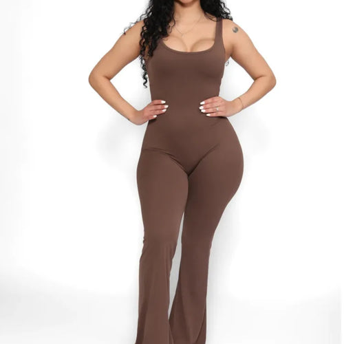 Load image into Gallery viewer, Sleeveless Elastic Slim Fit Jumpsuit Women Open Back Hollow Tight Flare Pants Casual Fitness Jumpsuit Female Rompers
