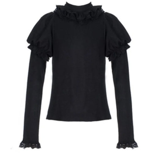 Load image into Gallery viewer, Lolita Lace Puff Sleeve Kawaii Sweet Sweater Women Japanese Knitted Pullover Bow Patchwork Y2k Aesthetic Jumper Harajuku Fashion
