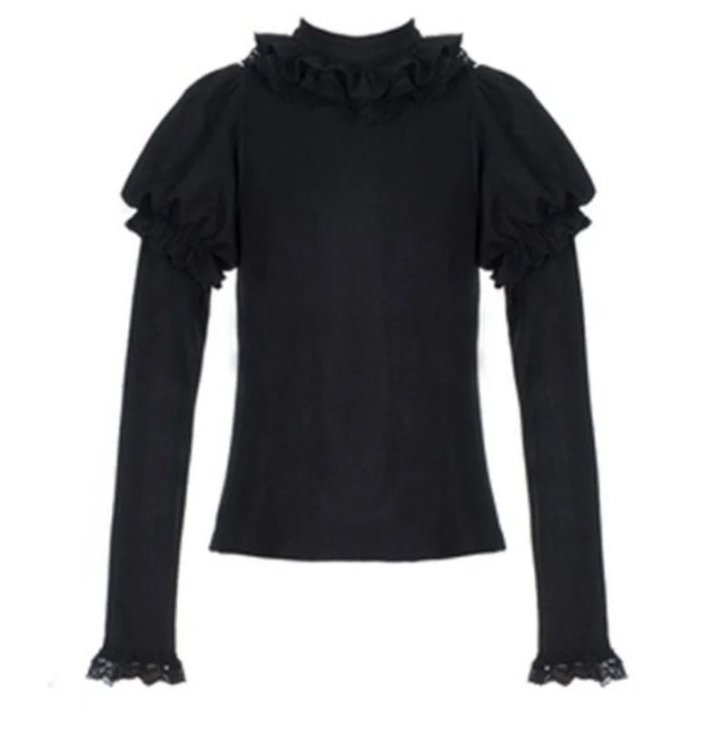 Lolita Lace Puff Sleeve Kawaii Sweet Sweater Women Japanese Knitted Pullover Bow Patchwork Y2k Aesthetic Jumper Harajuku Fashion