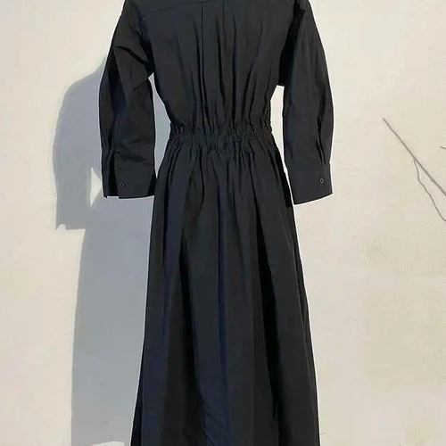 Load image into Gallery viewer, Women Beige Pleated Long Big Size Elegant Dress New Lapel Long Sleeve Loose Fit Fashion Tide Spring Autumn 2025 1DE91400
