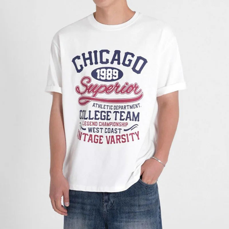 Korean New Summer Men's T-shirts Letter Printed Short Sleeved T-shirt Loose Round Collar Korean Stylish Male Top 9W1631