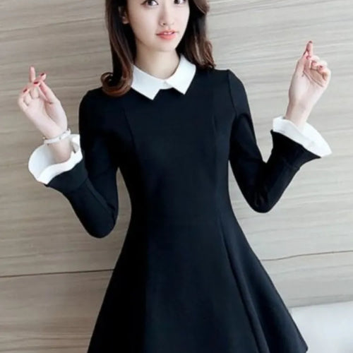 Load image into Gallery viewer, Vintage School Student Black Dress Women Korean Style Kpop Fashion Short Dresses Party Long Sleeve Spring Fashion
