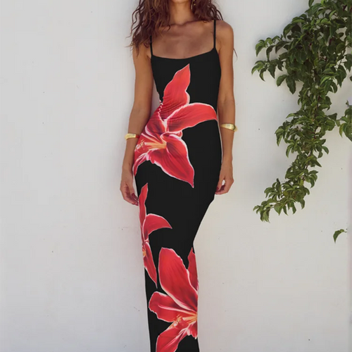 Load image into Gallery viewer, Floreal Print Long Dress For Women Gown Summer New Spaghetti Strap Sleeveless Backless Bodycon Sexy Midi Dress Elegant
