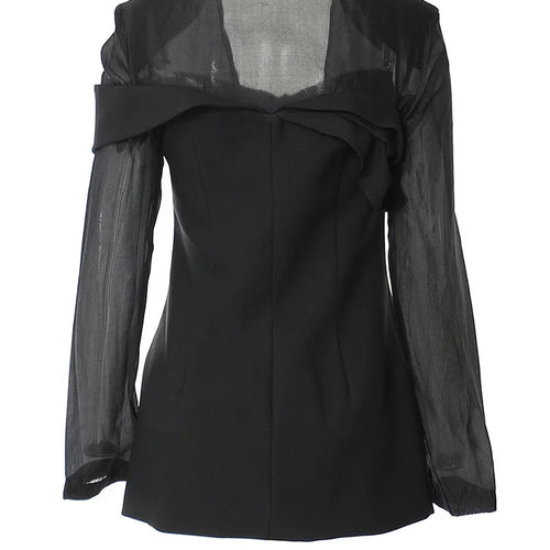 Load image into Gallery viewer, Women Black Mesh Perspective Elegant Blazer New Square Collar Long Sleeve Jacket Fashion Tide Spring Autumn 2025 1DH3990
