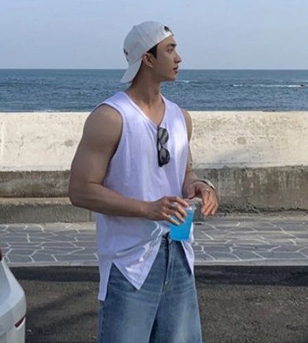 Men's Sleeveless Vest Summer Simple Solid Color Sleeveless T-shirt O-neck Trend Fashion Casual Male Tank Top 9C5633
