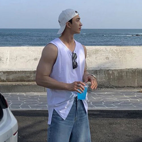 Load image into Gallery viewer, Men&#39;s Sleeveless Vest Summer Simple Solid Color Sleeveless T-shirt O-neck Trend Fashion Casual Male Tank Top 9C5633
