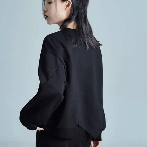 Load image into Gallery viewer, Loose Fit Black Irregular Sweatshirt New Round Neck Long Sleeve Women Big Size Fashion Tide Spring Autumn 2025 1DH1988
