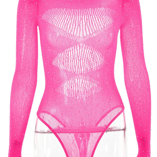 Load image into Gallery viewer, Women's Sexy Spicy Girl High Elastic Knitted Bodysuit, Perspective, Long Sleeved, Hollow Hot Diamond, Summer Beach 2024
