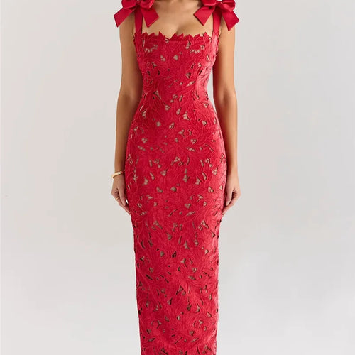 Load image into Gallery viewer, Bows Lace Sexy Maxi Dress For Women Fashion Sleeveless Backless Bodycon New Year's Birthday Club Party Long Dress
