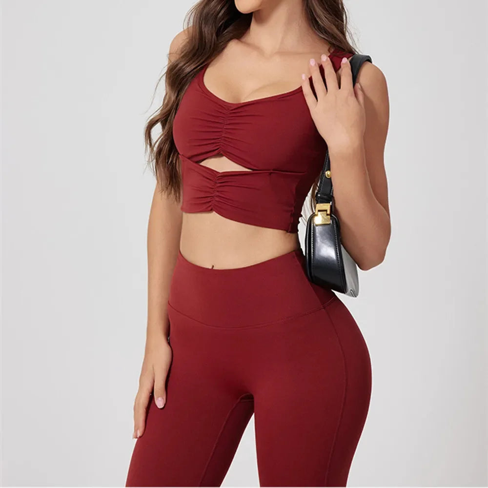 Fold High Waist Tight Nude Yoga Pants Stitching Casual Pile Style Sports Trousers Running Hip Lifting Gym Leggings Workout