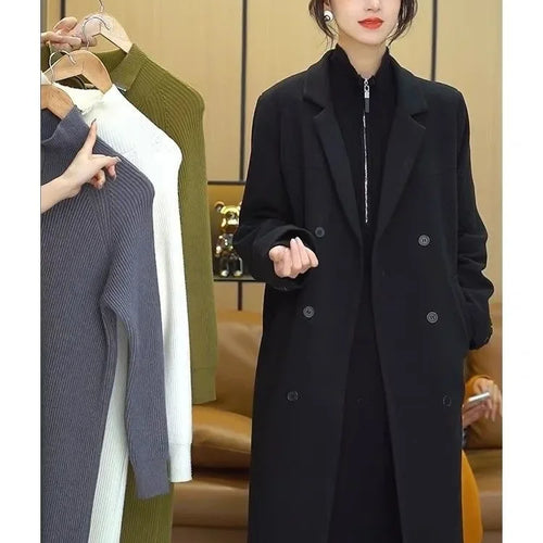 Load image into Gallery viewer, Autumn Knitted Sweater Warm Dress Women Korean Zip Oversize Vintgae Casual Loose Elegant Long Sleeve Midi Dresses
