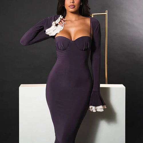 Load image into Gallery viewer, Elegant Long Flared Sleeve Elastic Tight Women Two-piece Set  Autumn/Winter New 2025 Sexy Party Club Evening Dress
